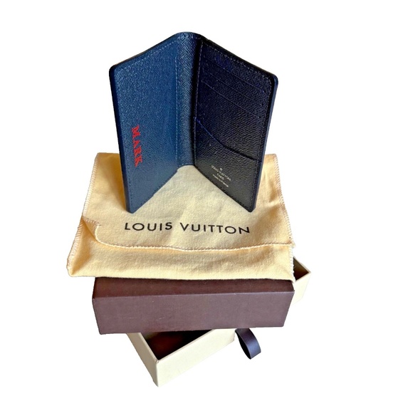 LOUIS VUITTON LV Cobalt Monogram Red/White Stripe Pocket Organizer Personalized - Picture 4 of 10